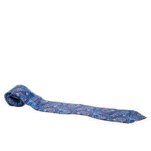 Brioni Blue Paisley Print Traditional Silk Tie