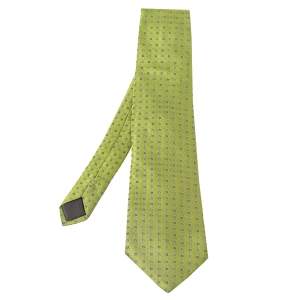 Pre Owned Brioni Vintage Green Geometric Pattern Silk Traditional Tie