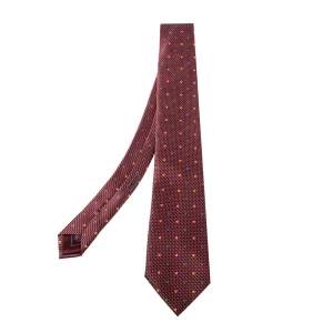 ربطة عنق بريوني حرير مطبوع دوائر عنابي 