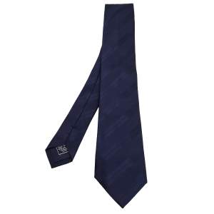 Pre Owned Brioni Navy Blue Striped Jacquard Silk Tie