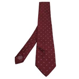 Pre Owned Brioni Red Paisley Printed Silk Tie