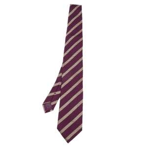 مملوكة مسبقًا Brioni Purple & Gold Striped Silk Tie