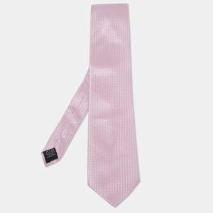 Pre Owned Brioni Pink Geometric Motif Jacquard Silk Tie