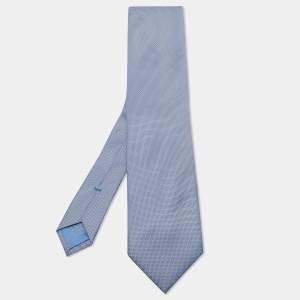 Pre Owned Brioni Blue Micro Motif Jacquard Silk Tie