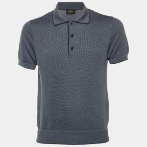 Pre Owned Brioni Navy Blue Two-Tone Cotton Polo T-Shirt L