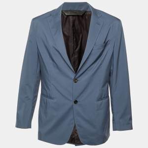 Pre Owned Brioni Slate Blue Synthetic Button Front Oversized Blazer M