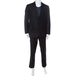 Brioni Charcoal Grey Striped Wool and Silk NM Colosse Suit XL