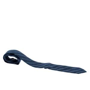 Brunello Cucinelli Blue Diagonal Striped Herringbone Weave Cotton Tie