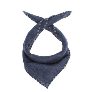Brunello Cucinelli Navy Blue Cross Stitch Detail Linen Pocket Square