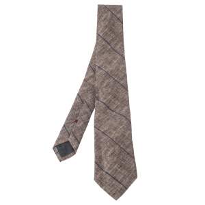 Brunello Cucinelli Beige Linen & Silk Diagonal Striped Tie