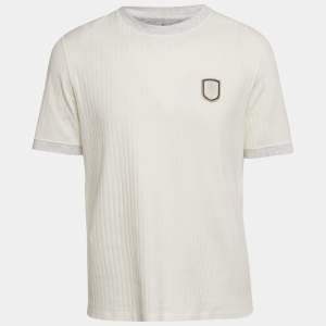 Pre Owned Brunello Cucinelli White Rib Knit Crew Neck T-Shirt S