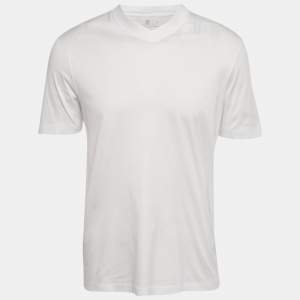 Pre Owned Brunello Cucinelli White Cotton Jersey V Neck T-Shirt M