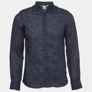 Brunello Cucinelli Navy Blue Solid Linen Washed Leisure Shirt XS