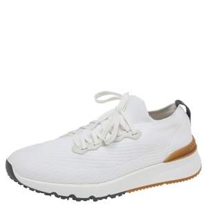 Brunello Cucinelli White Knit Fabric Lace Up Sneakers Size 44
