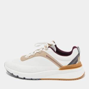 Brunello Cucinelli White Fabric And Leather Trimmed Sneakers Size 44