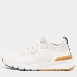 Brunello Cucinelli White Nylon and Leather Low Top Sneakers Size 39