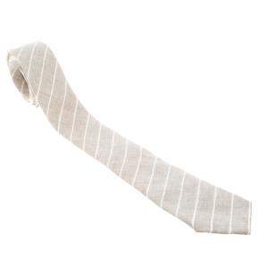 Brunello Cucinelli Beige and Cream Diagonal Striped Linen Tie