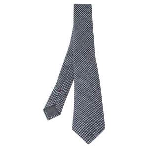 Brunello Cucinelli Navy Cotton Houndstooth Narrow Tie