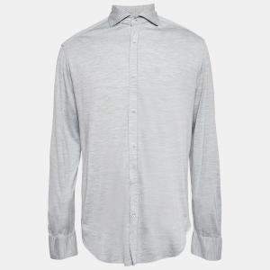 Brunello Cucinelli Grey Melange Silk Jersey Basic Fit Shirt XXL