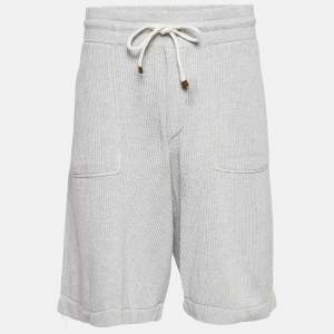 Brunello Cucinelli Grey Cotton Rib Knit Shorts XXL