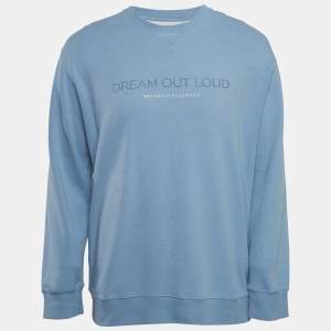 Brunello Cucinelli Blue Embroidered Cotton Sweatshirt L