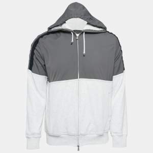 Brunello Cucinelli Grey Cotton and Nylon Zip Front Hoodie S