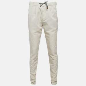 Brunello Cucinelli Beige Linen Blend Draw String Leisure Fit Pants S