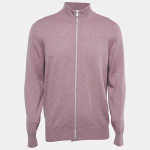 Brunello Cucinelli Pink Cashmere Mock Neck Zip-Up Cardigan L