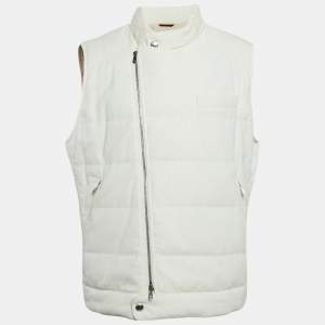 Brunello Cucinelli White Corduroy Down Vest XL