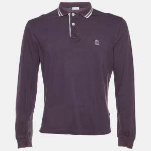 Brunello Cucinelli Purple Cotton Long Sleeve Polo T-Shirt M