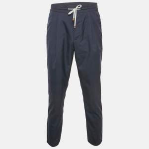 Brunello Cucinelli Navy Blue Cotton Leisure Fit Pants L