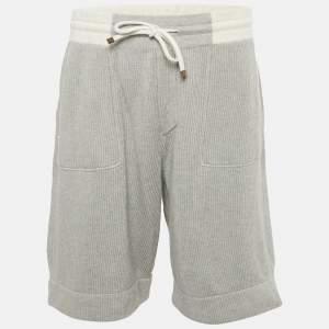 Pre Owned Brunello Cucinelli Grey Cotton Rib Knit Shorts XL