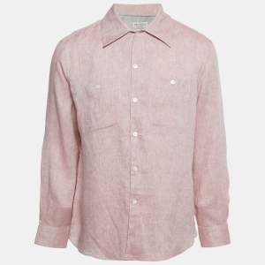 Pre Owned Brunello Cucinelli Pink Linen Easy Fit Shirt L