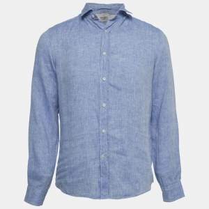 Pre Owned Brunello Cucinelli Blue Linen Long Sleeve Shirt M