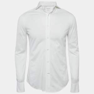 Pre Owned Brunello Cucinelli White Cotton Slim Fit Shirt XS