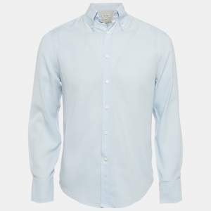 Pre Owned Brunello Cucinelli Light Blue Cotton Slim Fit Shirt S