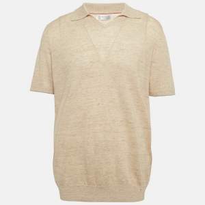 Pre Owned Brunello Cucinelli Beige Linen Blend Polo T-Shirt XXL