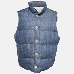 مملوكة مسبقًا Brunello Cucinelli Blue Linen Puffer Vest 4XL
