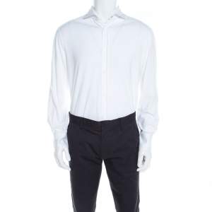 Brunello Cucinelli White Cotton Jersey Long Sleeve Slim Fit Shirt XL