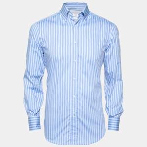 Brunello Cucinelli Blue Striped Cotton Button Down Shirt S