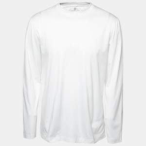 Brunello Cucinelli White Cotton Long Sleeve Slim Fit T-Shirt XL