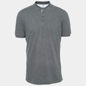Brunello Cucinelli Grey Cotton Pique Slim Fit Polo T-Shirt XL
