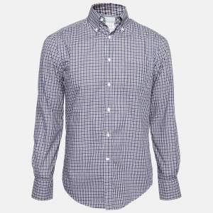 Brunello Cucinelli Blue & Red Checkered Cotton Slim Fit Shirt S