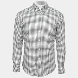 Brunello Cucinelli Grey Checkered Cotton Slim Fit Shirt S
