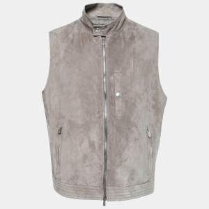 Brunello Cucinelli Grey Suede Zip-Front Vest M