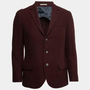 Brunello Cucinelli Burgundy Wool Single-Breasted Blazer S