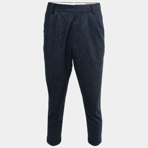 Brunello Cucinelli Dark Blue Fleece Wool Trousers L