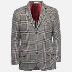 Brunello Cucinelli Grey Checked Wool Single Breasted Blazer M