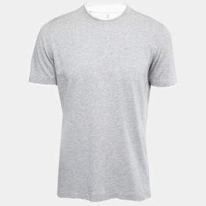 Brunello Cucinelli Grey Cotton Layered Effect Slim Fit T-Shirt L