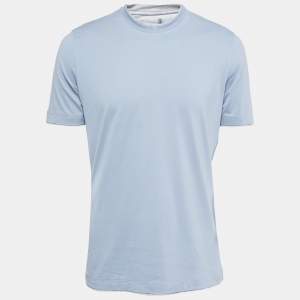 Brunello Cucinelli Blue Cotton Layered Effect Slim Fit T-Shirt L